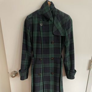 Small, Tommy Hilfiger, green and blue plaid wool and polyester mix coat